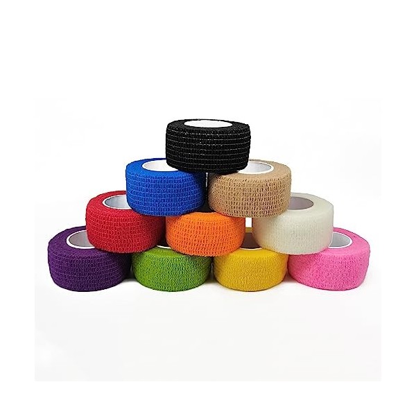 12 Rouleaux Bandage Autoadhésif, Bande Pansements non Tissées Medical, Strap Cohésive Elastique pour Doigt Poignets Cheville 