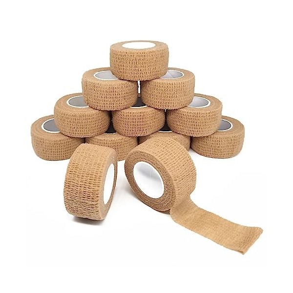 12 Rouleaux Bandage Autoadhésif, Bande Pansements non Tissées Medical, Strap Cohésive Elastique pour Doigt Poignets Cheville 