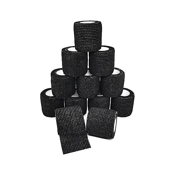 12 Rouleaux Bandage Autoadhésif 5 cm x 4.5 m Bande Cohésive Elastique non Tissées Medical Premiers Secours Bandage, pour Poig