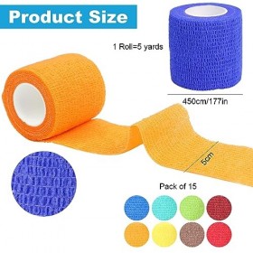 EMOIEMO 15 Rouleaux de Bandage Auto-adhésif, 5CM Bandage Auto-adhésif Bande élastique Bandage adhésif Bande colorée Aid Pet G