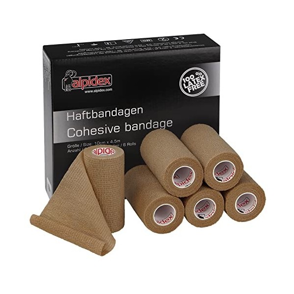 ALPIDEX 6 Rouleaux Bande Cohésive 10 cm x 4,5 m Bandage Autoadhésif Plusieurs Couleurs Bande Auto Adhésif Strap Doigt Chevill