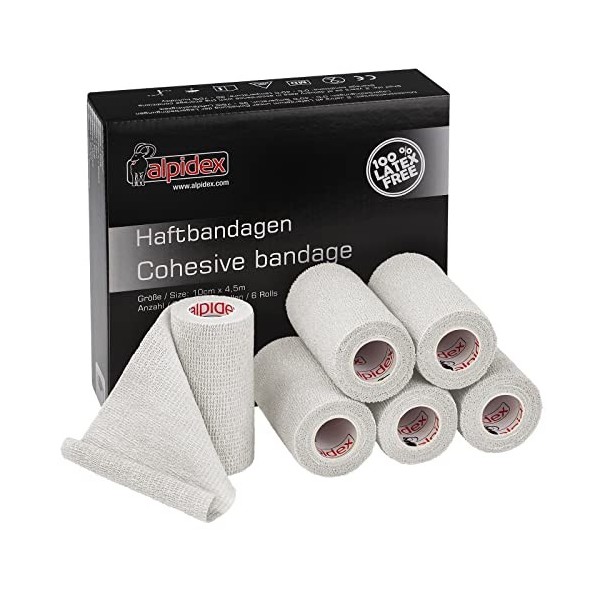 ALPIDEX 6 Rouleaux Bande Cohésive 10 cm x 4,5 m Bandage Autoadhésif Plusieurs Couleurs Bande Auto Adhésif Strap Doigt Chevill