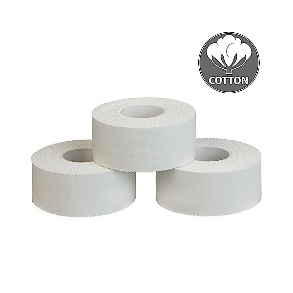 ALPIDEX 3 x Sport Tape 2,5 cm x 10 m Ruban Adhésif Sport Blanc Bande Doigt Escalade Inélastique Strap Hockey