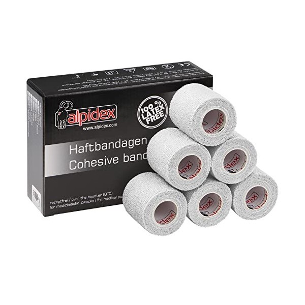 ALPIDEX 6 Rouleaux Bande Cohésive 5 cm x 4,5 m Bandage Autoadhésif Plusieurs Couleurs Bande Auto Adhésif Strap Doigt Cheville