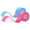 JOPHEK Bande de Kinésiologie 2 Rouleaux Bleu & Rose , 5m x 5cm, Bande élastique et imperméable pour le sport, Physio Tape, H