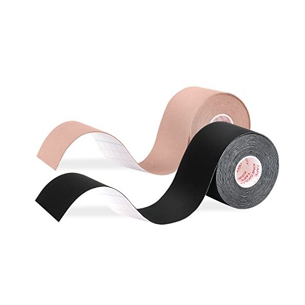 JOPHEK Bande de Kinésiologie 2 Rouleaux Bleu & Rose , 5m x 5cm, Bande élastique et imperméable pour le sport, Physio Tape, H