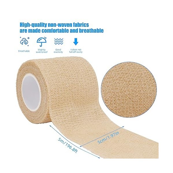 YoniYa 12 Rouleaux de Bandage Autoadhésif Cohésifs, Bande Cohesive Bandage Pansements Élastique Bandage Animal Medical pour P