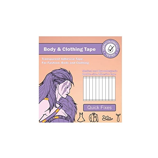 Body & Clothing Tape - Ruban adhésif double face hypoallergénique Beauty Tape pour corps, vêtements, chaussures, cosplay, adh