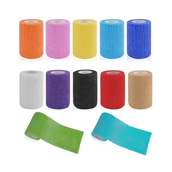 wugu 12 Rouleaux Bandage Autoadhésif Cohésifs, 7,5 cm x 4,5 m bandage adhésif, bandage auto-adhésif élastique, bandage cohési