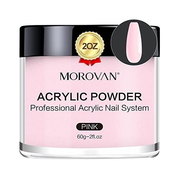 Morovan Poudre acrylique professionnelle - 56,7 g - Poudre polymère pour ongles en acrylique - Pour extensions dongles - Ros