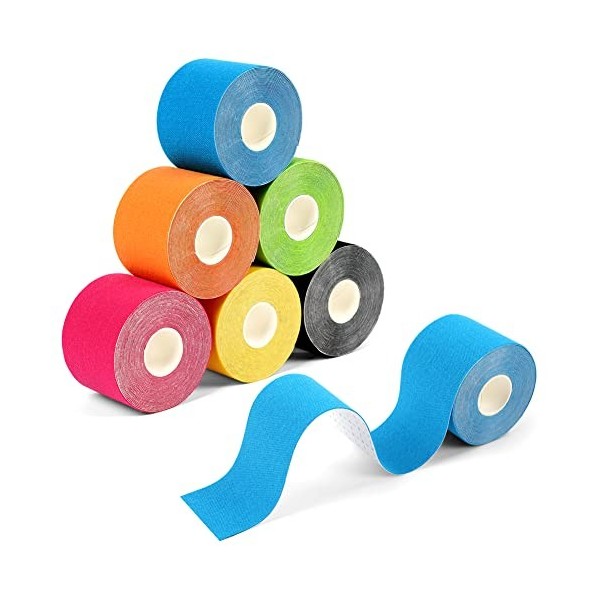 ACWOO Bandes de Kinésiologie, 6 Rouleaux Ruban Adhésif de Kinésiologie, Tape Kinesiologie, Bandes Kinesiology Tape, Kinesio T