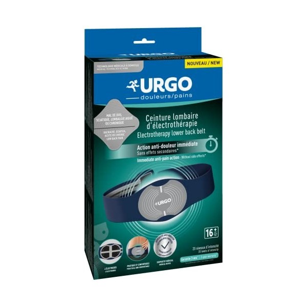 Urgo - Ceinture lombaire électrothérapie - Soulagement immédiat et durable de la lombalgie - 1 ceinture, 1 rallonge taille r