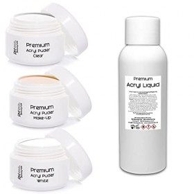 RM Beautynails Lot de 3 pots de 20 g de poudre acrylique de modelage transparente, rose et blanche et 1 flacon de 50 ml d’acr