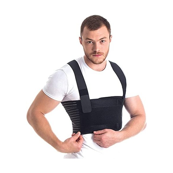 Ceinture thoracique orthopédique pour homme Soutien de cage thoracique Corset de côtes Brace élastique respirant Noir Small