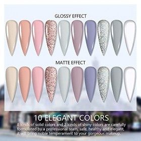 Saviland Lot de 10 poudres acryliques pour ongles - Poudre à paillettes - Blanc et rose - Pour extensions dongles - Pas beso