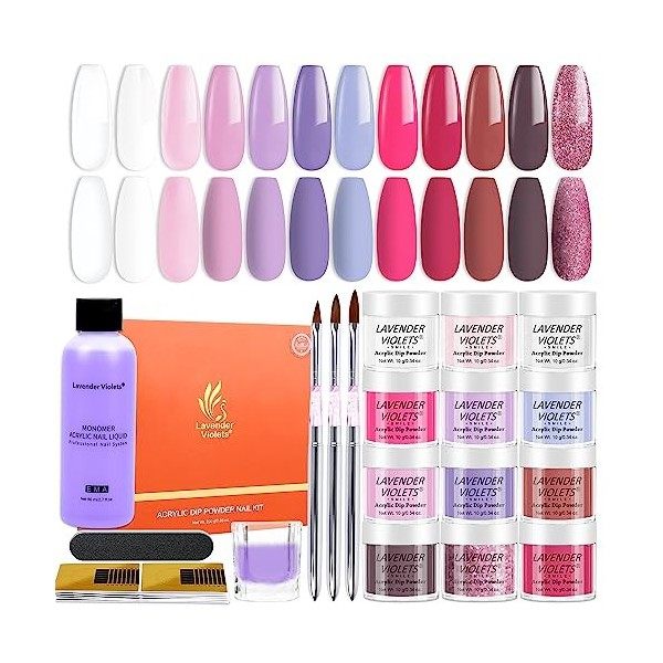 Lavender Violets acrylique ongles set 12 couleurs transparent blanc Poudre Acrylique ongles poudre et monomère professionnel 