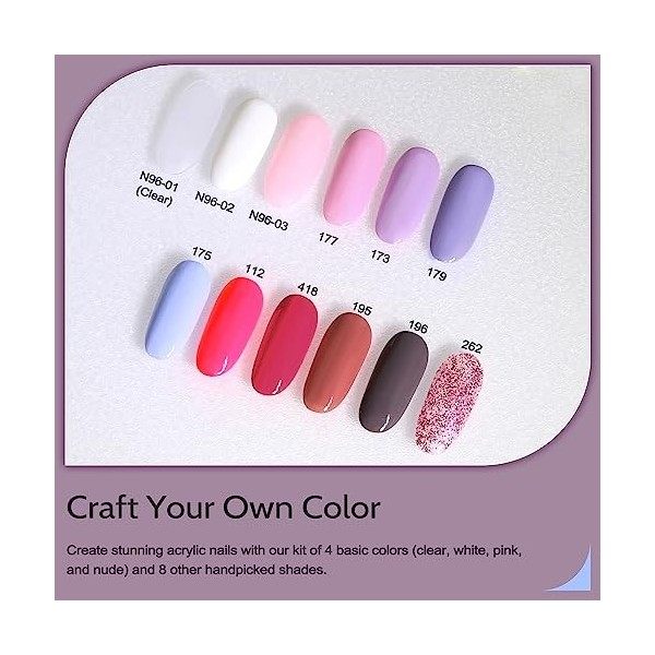 Lavender Violets acrylique ongles set 12 couleurs transparent blanc Poudre Acrylique ongles poudre et monomère professionnel 