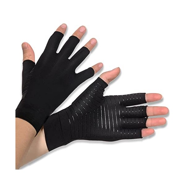 Donfri Gants Arthrose Sans Doigts Rheuma Gants de Compression Cuivre pour Arthrite, Tendinite, Soulagement de la douleur RSI,