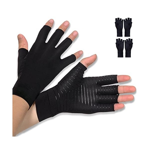 Donfri Gants Arthrose Sans Doigts Rheuma Gants de Compression Cuivre pour Arthrite, Tendinite, Soulagement de la douleur RSI,