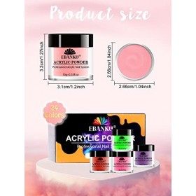 EBANKU Ensemble de Poudre Acrylique, 24 Couleurs Poudre Acrylique Professionnelle Poudre Acrylique pour Ongles Extension Acry