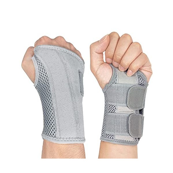 NuCamper Attelle de poignet respirante avec stabilisateur dattelle en métal pour hommes et femmes Attelle de poignet réglabl