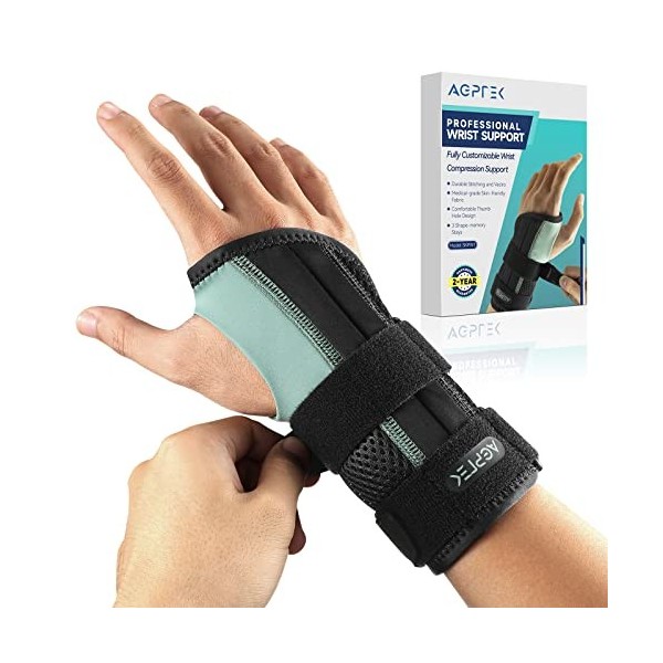 AGPTEK Attelle Poignet Droite, Respirant Orthèse Poignet, Bandage Poignet, Attelle Poignet pour Les Fractures, lArthrite, Te