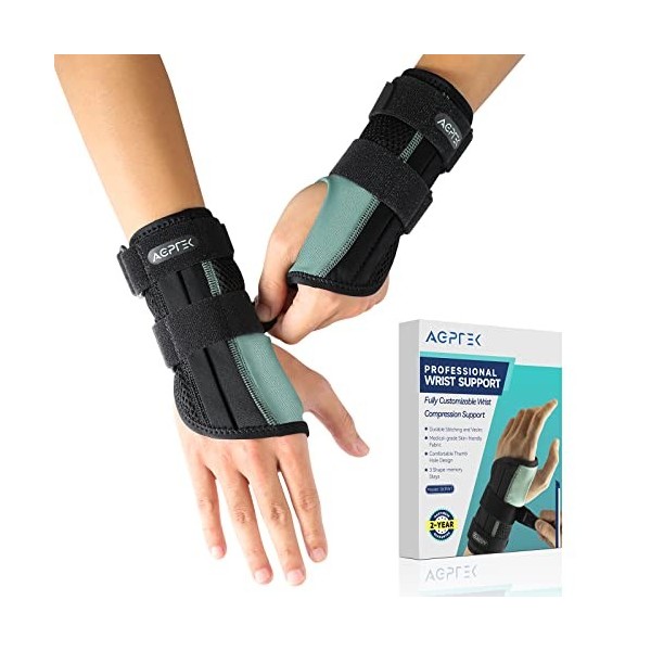 AGPTEK Attelle Poignet Droite, Respirant Orthèse Poignet, Bandage Poignet, Attelle Poignet pour Les Fractures, lArthrite, Te