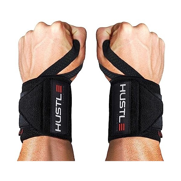 Hustle Athletics Bandages de poignet – Meilleur soutien dhaltérophilie bandage professionnel de qualité compétition – Atti