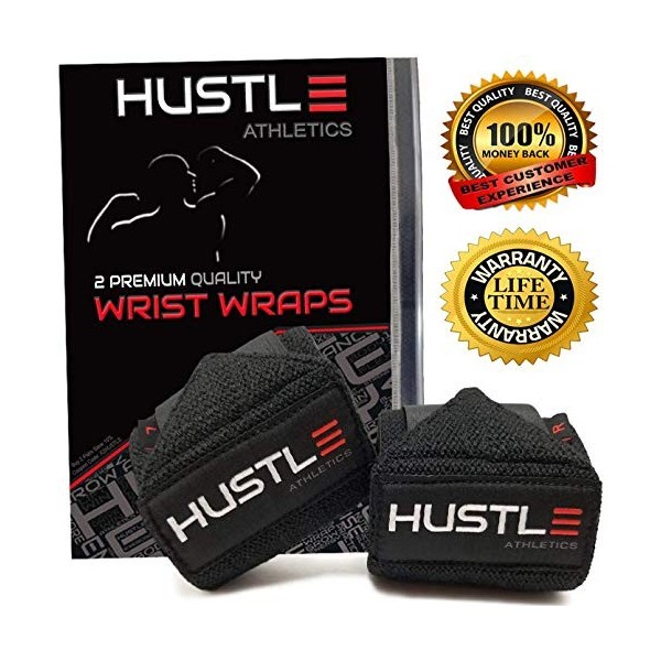 Hustle Athletics Bandages de poignet – Meilleur soutien dhaltérophilie bandage professionnel de qualité compétition – Atti