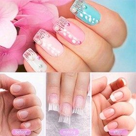 Yangfei 200 pcs Fibre de Verre Ongles, Faux Ongle en Fibre de Verre Kit Extension Ongles avec 5pcs Pinces à Ongles et 2pcs Pi