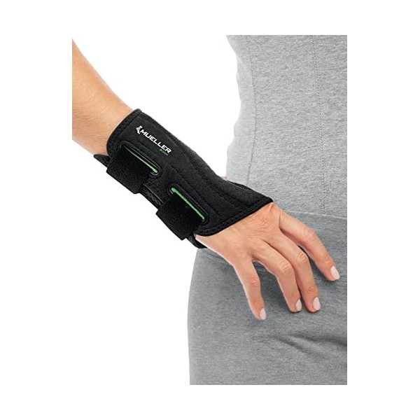 Mueller Greenline Fitted Wrist Brace, bandage pour poignet, noir, taille S/M droite