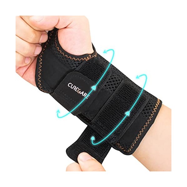 CURECARE Attelle de Poignet, Orthese Poignet pour Main Droite et Gauche, Protege Poignet avec 2 Attelles Ergonomiques pour l