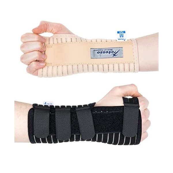 Actesso Respirant Attelle de Poignet - Idéal pour Les Fractures, Entorse, tendinite et Le Canal carpien Beige Gauche, L 