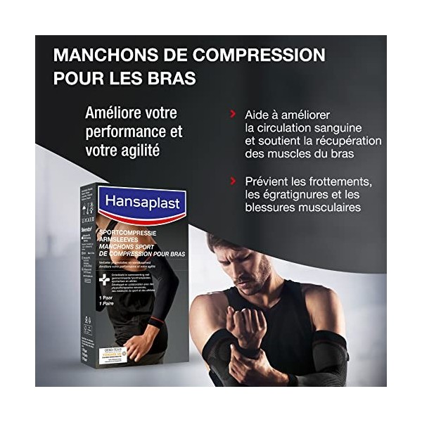 HANSAPLAST Manchon de compression bras S/M 1 paire , Manchon compression pour les muscles, Manchette bras améliorant la circ