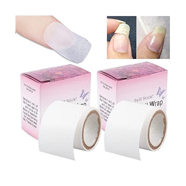 NICENEEDED 2 Rouleaux Soie Nail Wrap Auto-Adhésif, Bandage Tape Easy Trimerable pour la Réparation des Pointes DOngles Endom
