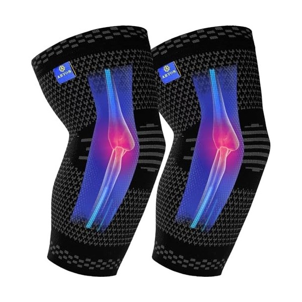 ABYON 1 Paire Coudière de Compression pour Homme et Femme, Manchon de Compression Maintien pour Coude de Tennis, Coude de Gol