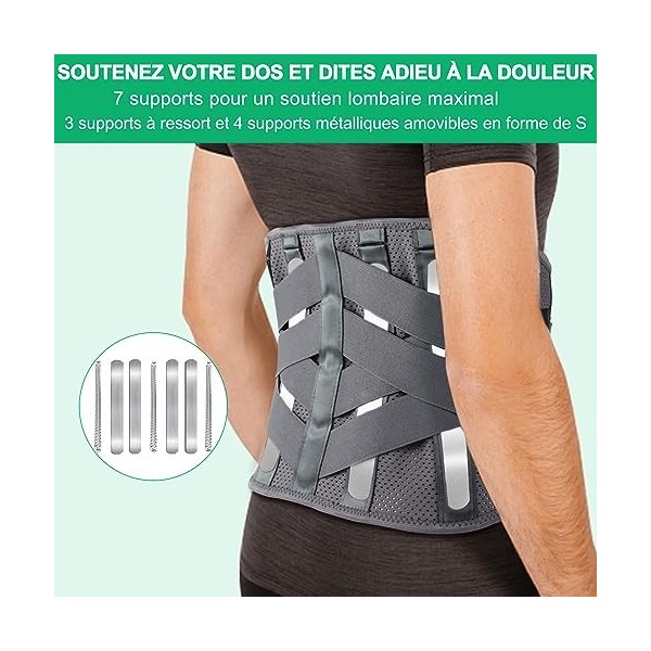 HONGJING Back Brace pour soulager les douleurs lombaires avec 7 supports, ceinture de soutien lombaire pour le levage de char