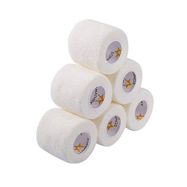 AMATHINGS 6 pièces Bandages Bandages auto-adhésifs cohésifs BLANC Bandage élastique 5 CM Largeur 4,5 M Longueur pour les doig