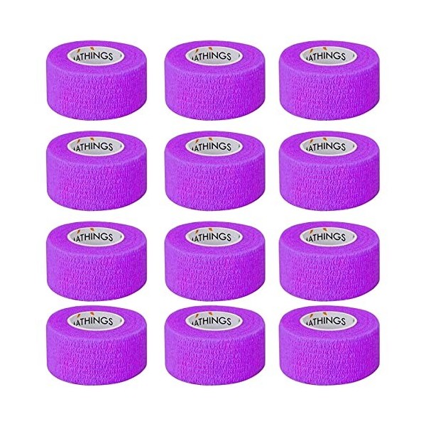 Amathings Lot de 12 pansements adhésifs Mauve 2,5 cm de large 4,5 m de long Pour les doigts Sans colle