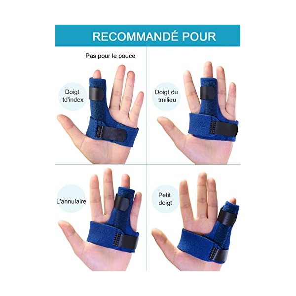 Sumifun Attelle de Doigt Réglable de Blessé Doigt, Tendons, Entorses, Orthèses de Doigt Soutien des avec 2 manchons pour doig