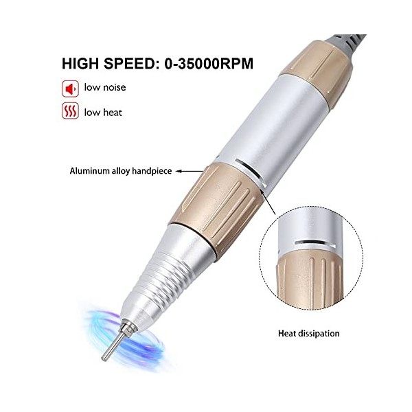 Stylo de Perceuse à Ongles électrique 35000 Tr/min, Pièce à Main de Remplacement de Perceuse à Ongles, Outil de Polissage de 