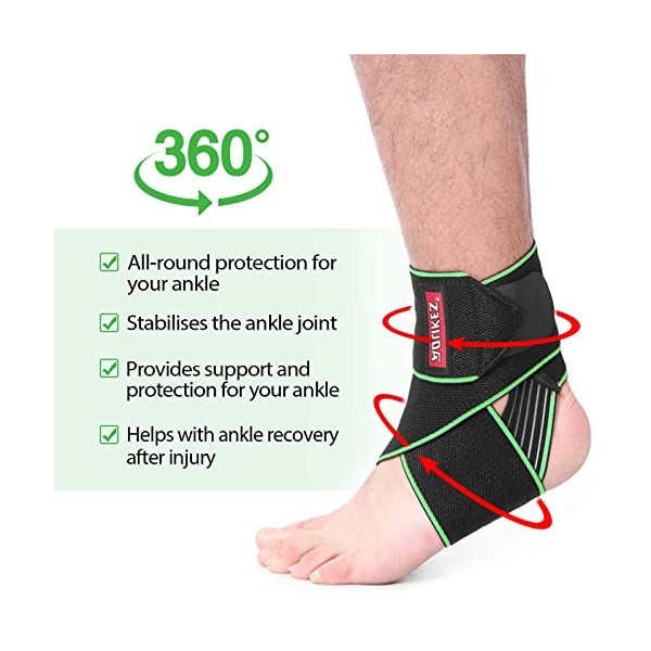 Vordpe Bandage de cheville réglable avec bandes en silicone antidérapantes, bandage respirant pour la protection du sport, bl