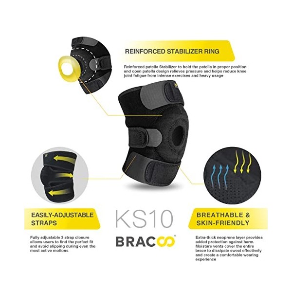 Bracoo KS10 Genouillère Rotulienne et Ligamentaire, Attelle de Genou avec Anneau Stabilisateur à Rotule Ouverte, Orthèse Ajus