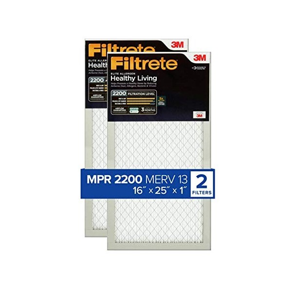 Filtrete Lot de 2 filtres à air AC pour chaudière, MPR 2200, Healthy Living Elite Allergen, dimensions exactes 15,69 x 24,69 