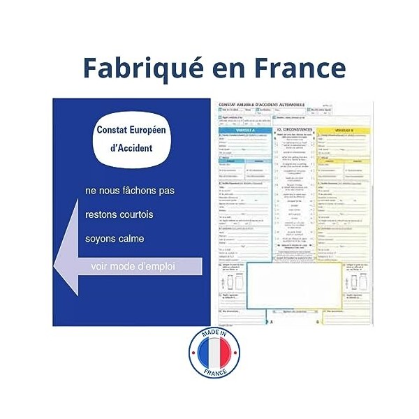 Idée pro mobilité® Constats Amiable - Agréés Toutes Assurances - France et Europe - Couleur Bleu - Deux Volets - Papier de Qu