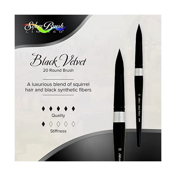 Silver Brush Limited - Pinceau Rond à Manche Court pour l’Aquarelle 3000S20 Black Velvet - Taille 20