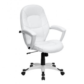 Flash Meuble Qd-5058&nbsp;m-White-GG Mid-Back Executive Chaise de Bureau Cuir Blanc