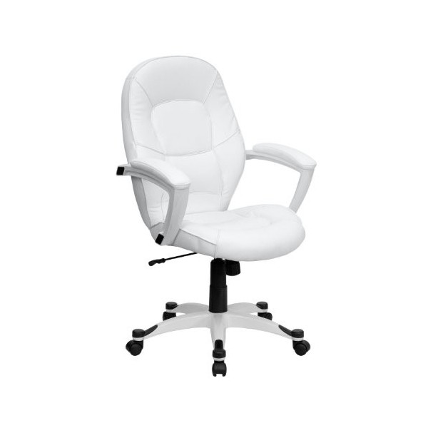 Flash Meuble Qd-5058 m-White-GG Mid-Back Executive Chaise de Bureau Cuir Blanc