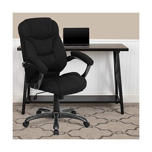 Flash Furniture Chaise de Bureau Ergonomique pivotante à Dossier Haut Contemporain avec accoudoirs, Métal, Microfibre Noire, 