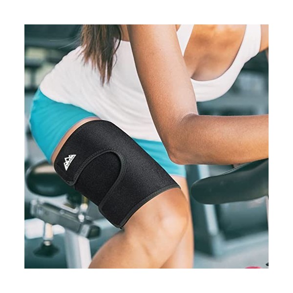 supregear Support de Cuisse, Manchon de Compression Réglable en Néoprène pour Ischio-Jambiers Quad Wrap Respirant Antidérapan